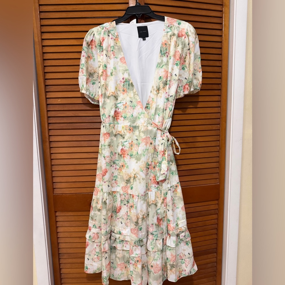 Alex Marie Irena worn once Floral Midi Dress - Cream/green/pink size 14